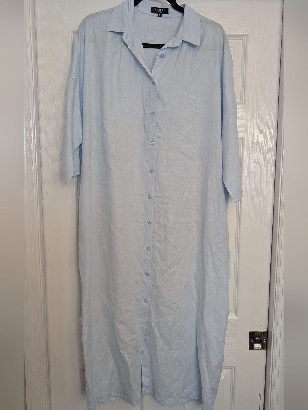 BEULAH 3/4 Sleeve Button Down Cotton Maxi Dress